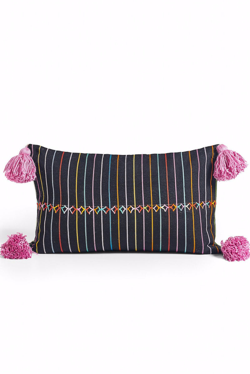 FESTIVE Embroidered Lumbar Pillow with Tassels