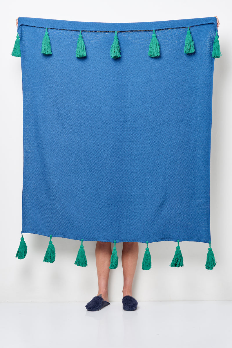 Large Blue Blanket with Tassels