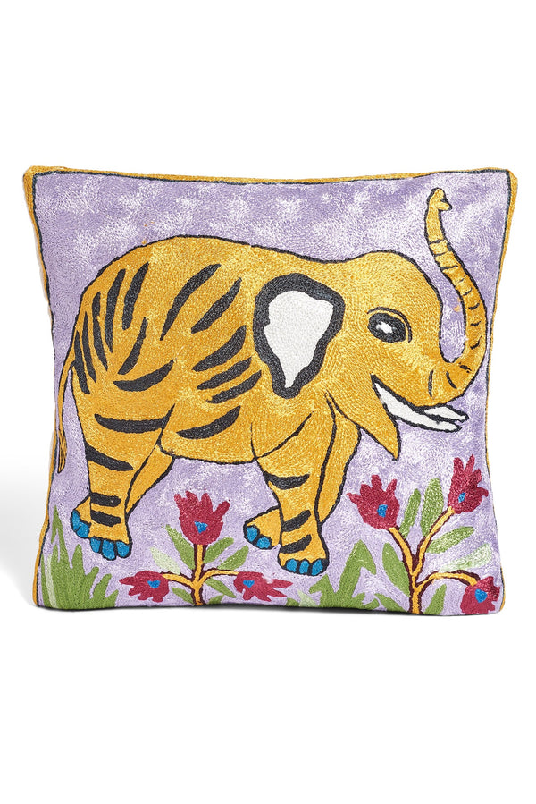 Embroidered Elephant Pillow