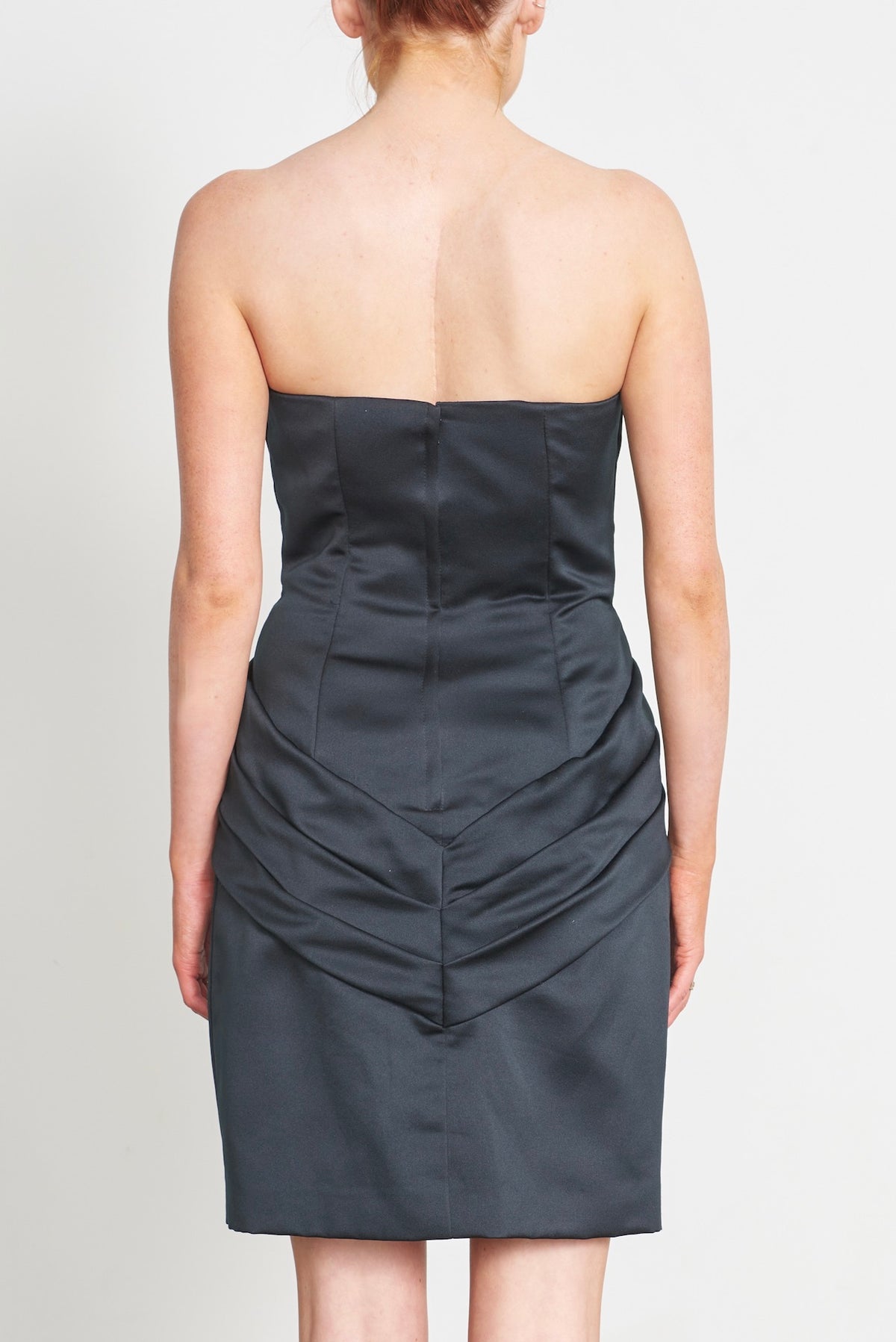 Black Satin Victor Costa 1980's strapless dress