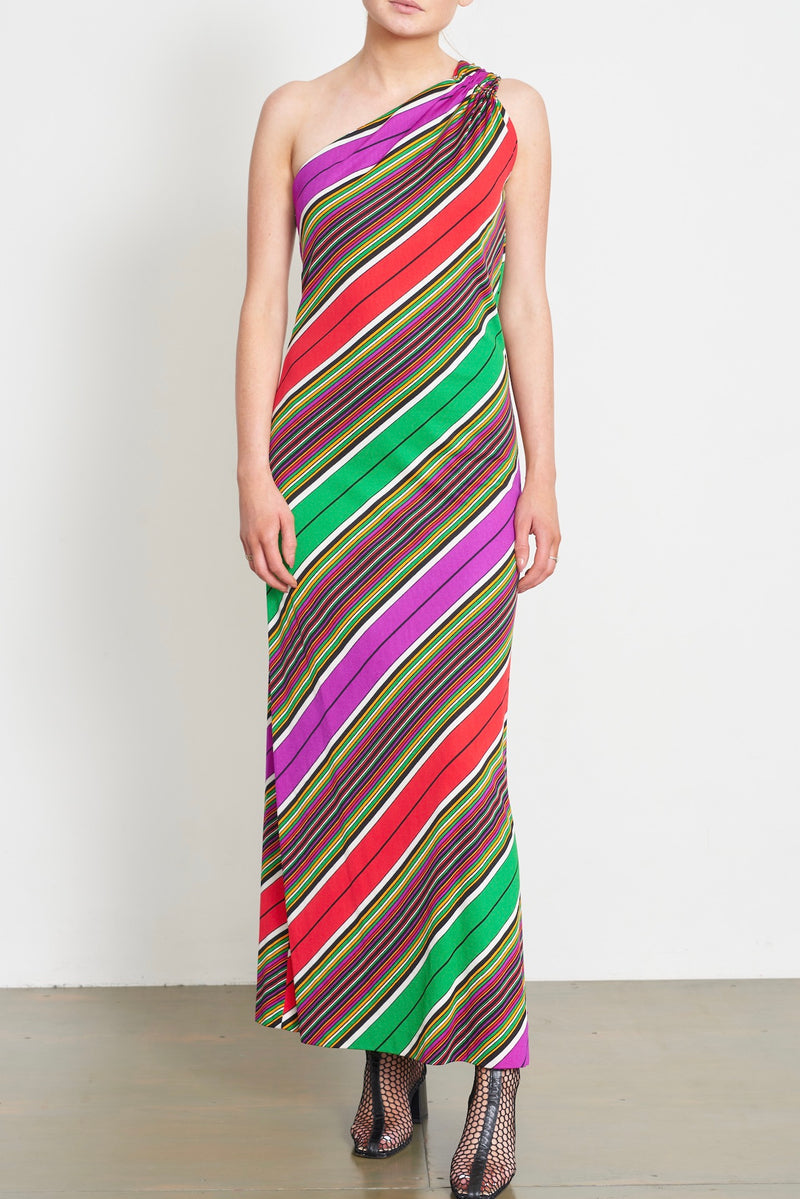 1970's diagonal striped one shoulder dress - Vintage