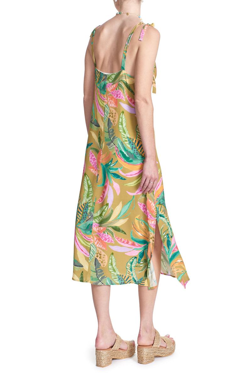 LING TIE STRAP MIDI DRESS- Tropicale SUSTAINABLE