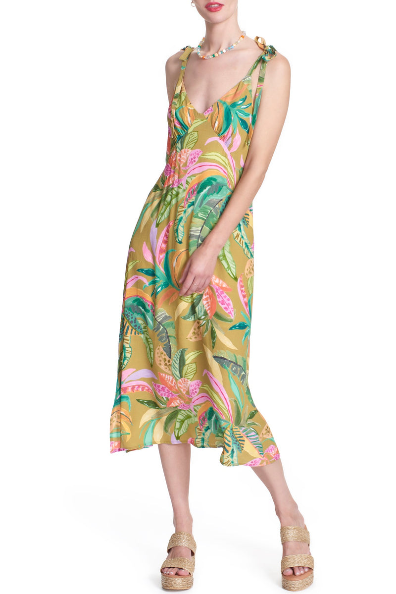 LING TIE STRAP MIDI DRESS- Tropicale SUSTAINABLE