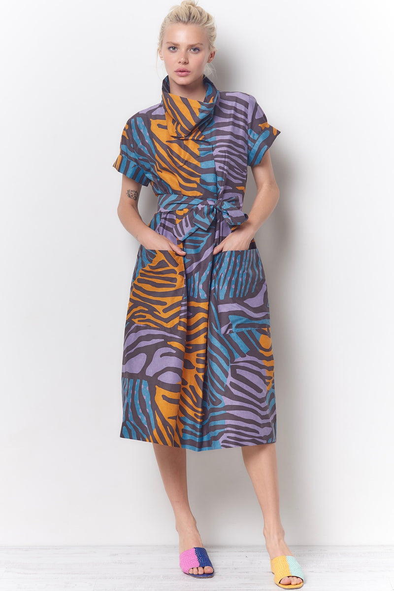 MILLY Cowl Neck Dress - Zebra