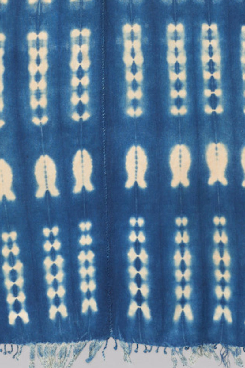 Vintage Indigo Shibori Dyed Textile with Fringe