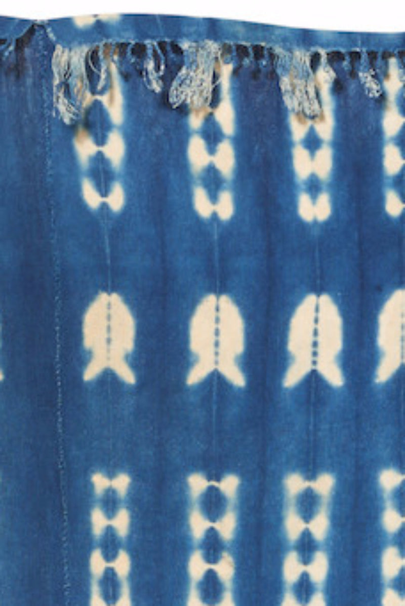 Vintage Indigo Shibori Dyed Textile with Fringe