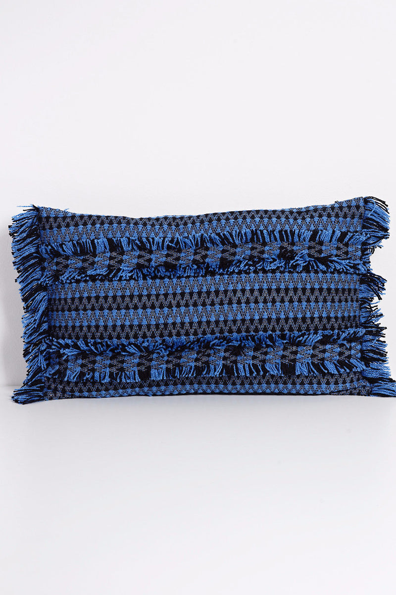 Blue Jacquard Fringe Pillow