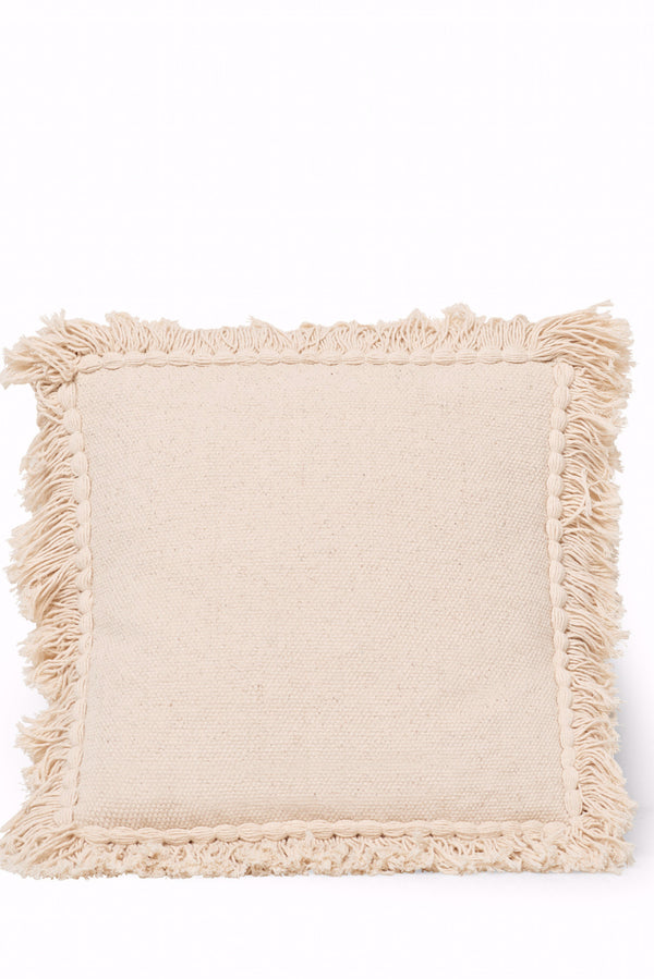 Handwoven Fringed Square Pillow Natural