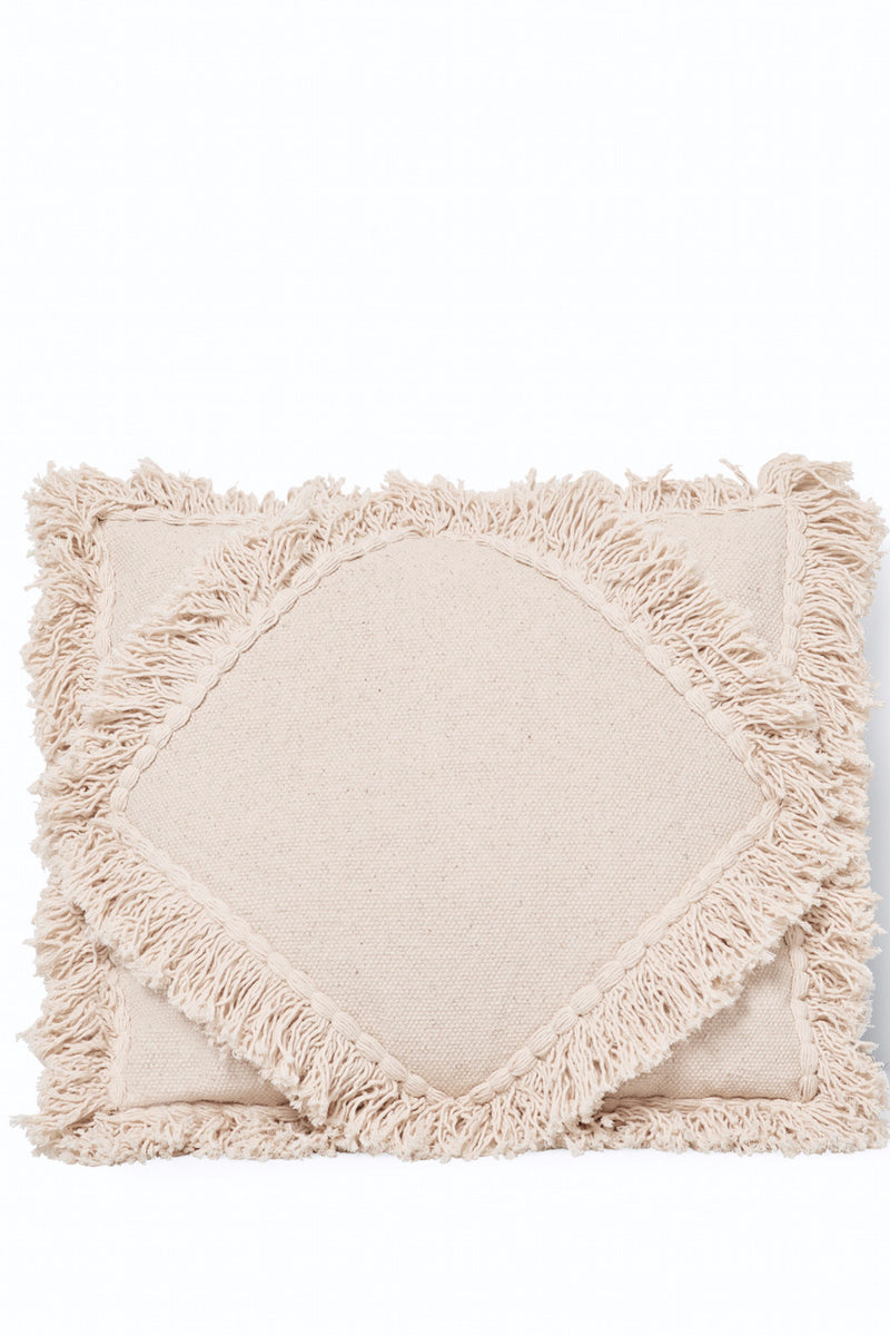 Handwoven Fringed Double Diamond Pillow Natural