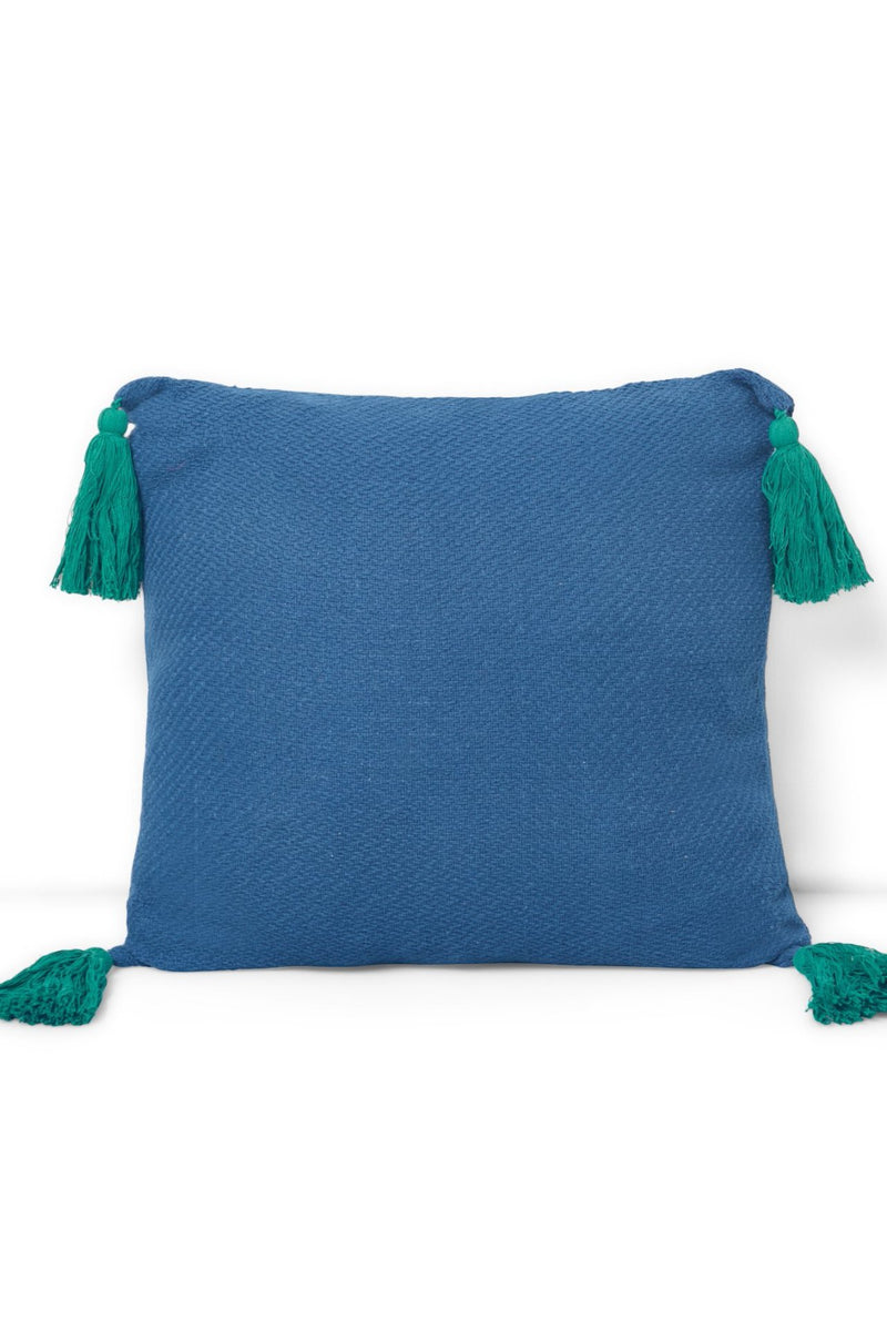 Blue Square Pillow with Tassels