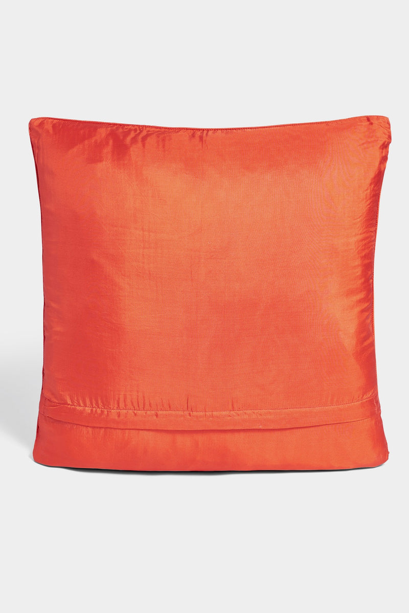 Quilted Silk Pillow - Orange + Taupe