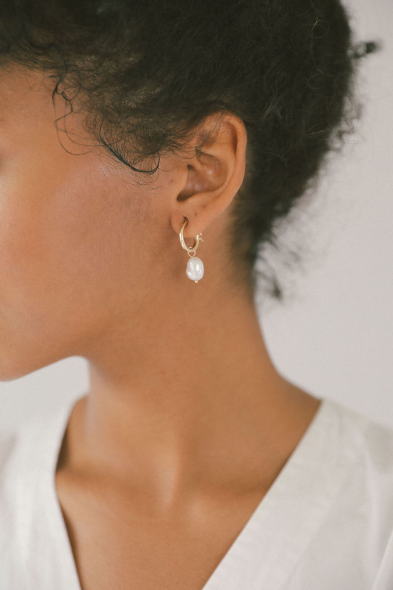 Small Pearl Drop Earrings - Gold
